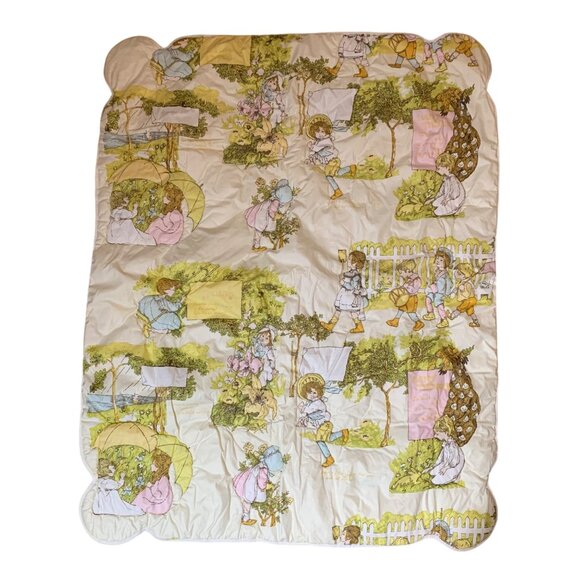 1960s A Childs Garden of Verses Childrens Quilt Scalloped Edges Crib Blanket - Picture 1 of 9